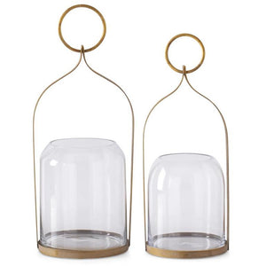 ROUND ANTIQUED GOLD DOME LANTERN W/GLASS CONTAINER