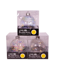 Clear / Iridescent  USB LED Ball Ornament 100mm