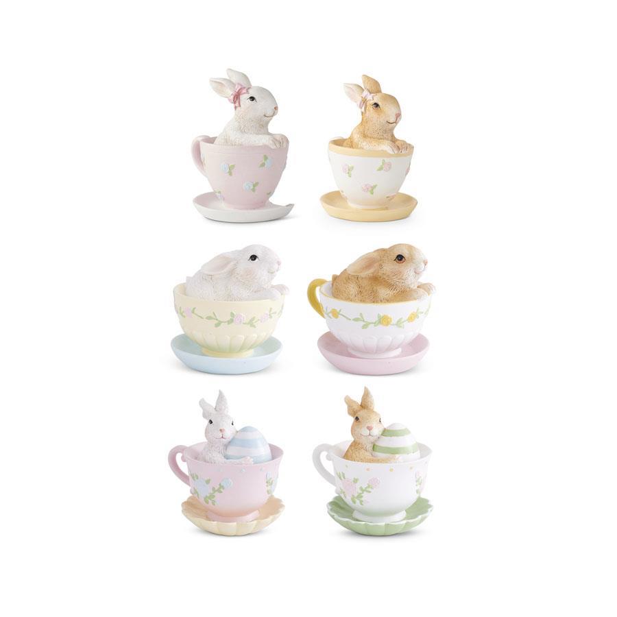 ASSORTED RESIN BUNNIES IN TEA CUPS