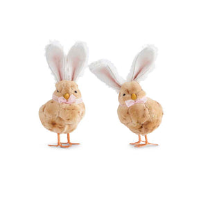Assorted 10 Inch Fluffy Standing Chicks w/Rabbit Ears (2 Styles)