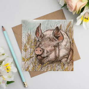 Pig and Wheat Greeting Card