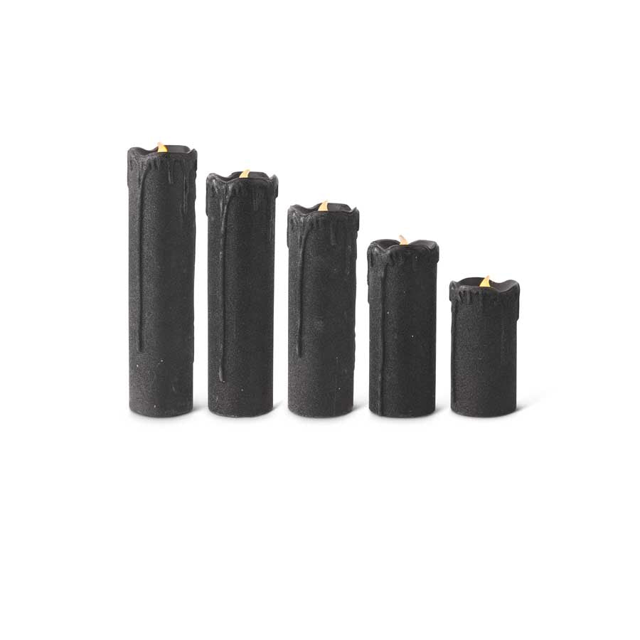 Set of 5 Black Glitter Resin LED Candles w/Timers