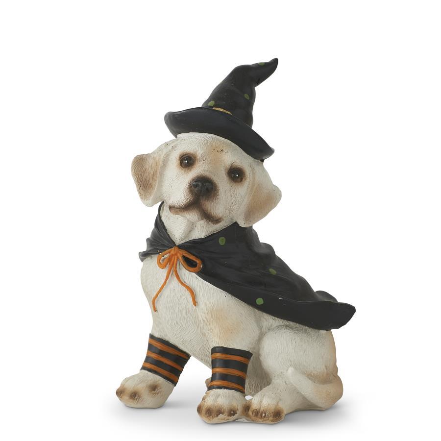 5 INCH RESIN DOG W/WITCH HAT AND CAPE