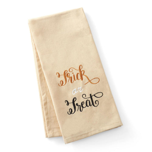 28 INCH TOWEL W/ORANGE & BLACK EMBROIDERED TRICK OR TREAT