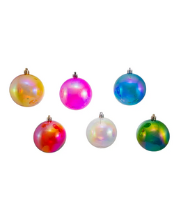 Shatterproof Multicolor Iridescent Ball Ornaments: Set of Six (80mm)