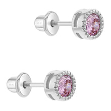 925 Sterling Silver Bezel-Set Cubic Zirconia Safety Screw Back Earrings for Toddlers and Little Girls 5mm
