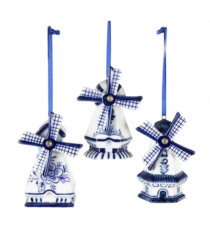 Delft Blue Windmill Ornament 3”