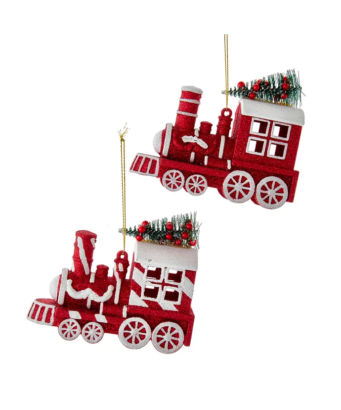 “All Aboard” Peppermint Strip Locomotive Train Ornament