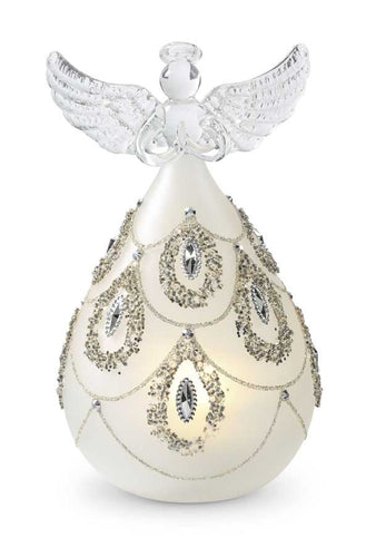 6 Inch Glass LED Angel w/Silver Jewels