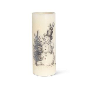11.75 Inch LED Vintage Snowman Wax Pillar Candle w/Timer