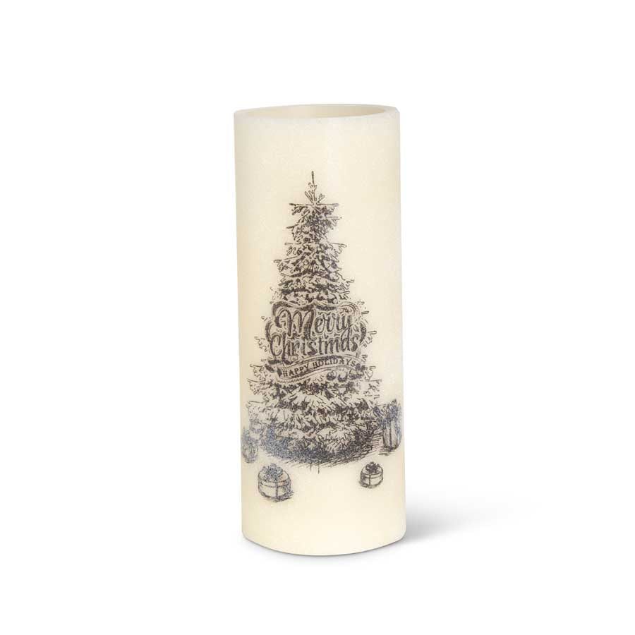 11.75 Inch LED Vintage Christmas Tree Wax Pillar Candle w/Timer