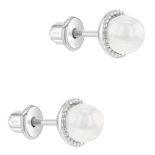 925 Sterling Silver Simulated White Pearl Screw Back Earrings for Girls & Teens