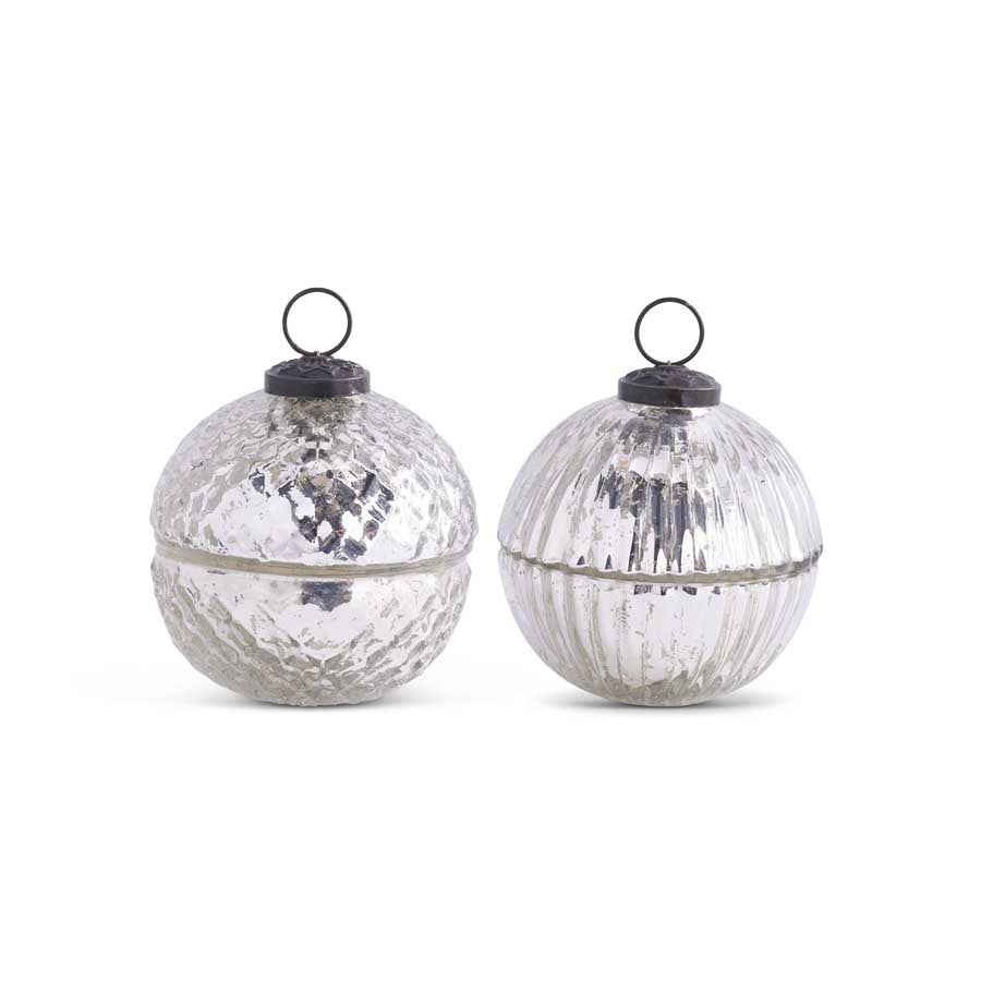 Assorted 3.5 Inch Filled Silver Mercury Glass Lidded Ornament Candles