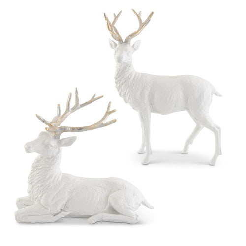 WHITE GLITTERED RESIN DEER W/GOLD ANTLERS