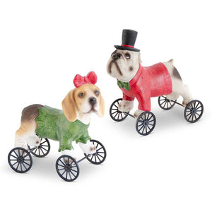 Assorted Resin Brown Dogs w/Top Hat & Bow on Wheels (2 Styles)
