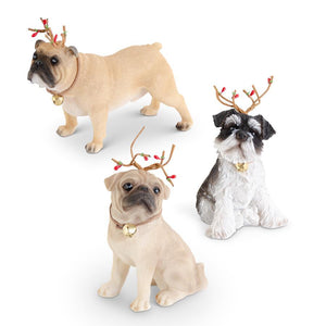 ASSORTED RESIN DOGS W/ANTLERS AND BELL (3 STYLES)