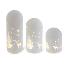 White LED Glass Domes W/Deer and Trees (Grad Sizes)
