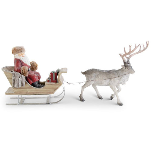 JOLLY SANTA TRIMMED IN FUR W/SLED AND REINDEER