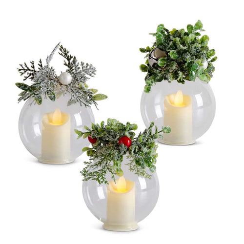 Icy Mistletoe/Pine Glass LED Flicker Ornament