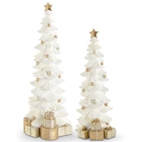 WHITE GLITTERED RESIN TREE W/GOLD PACKAGES