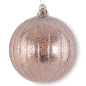 LIGHT PINK RIBBED MERCURY GLASS ROUND ORNAMENT