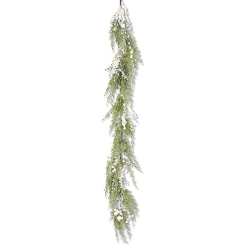 59 INCH SNOWY CYPRESS PINE GARLAND W/PEARLS