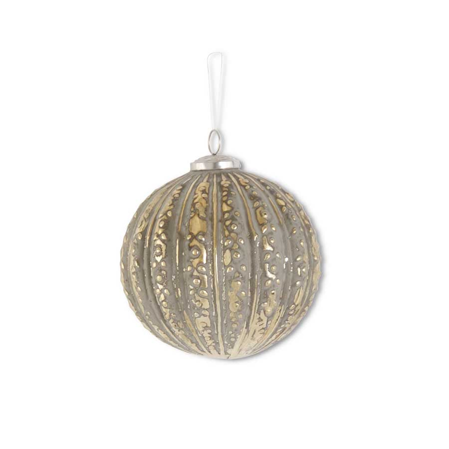 4 Inch Distressed Gold Glass Embossed Ball Ornament