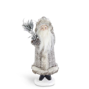 Gray Fur Coat Santa w/Pine