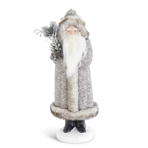 17 Inch Gray Fur Coat Santa w/Pine
