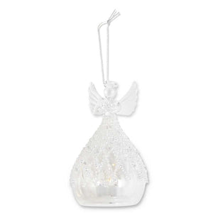 5.25 Inch Clear Glass LED Angel Ornament w/Lattice Glass Beads