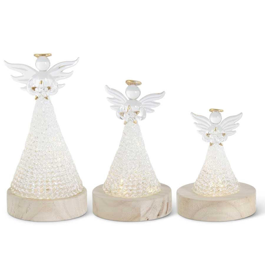 Set of 3 Handmade Spun Glass LED Angels Grad. Sizes