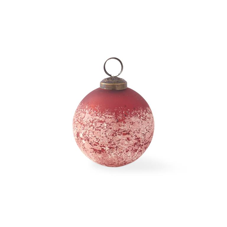 3 INCH RED & HALF WHITE W/SPECKLES GLASS ORNAMENT