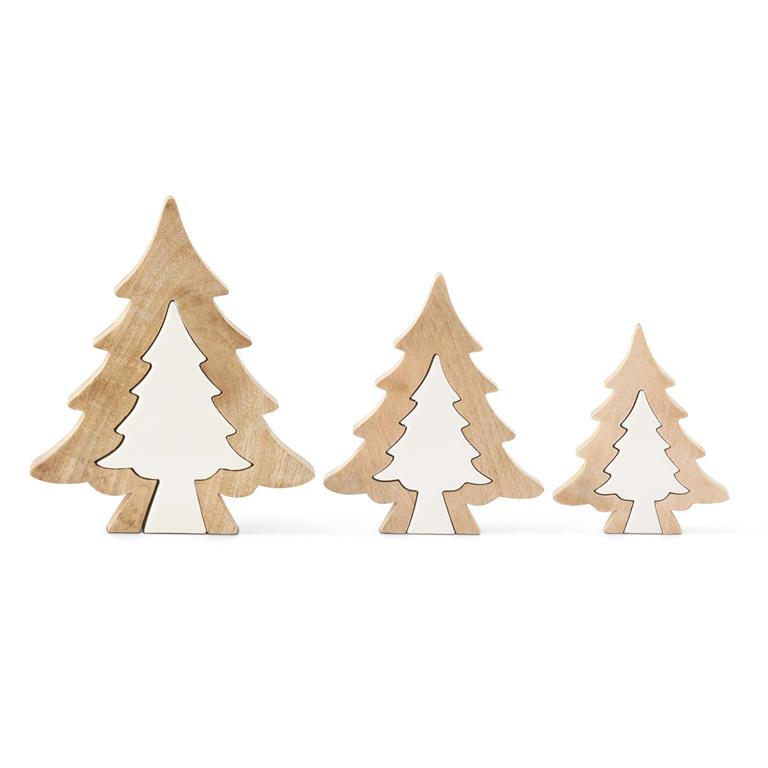 WOOD TREES W/WHITE ENAMELED CENTER CUTOUT TREE