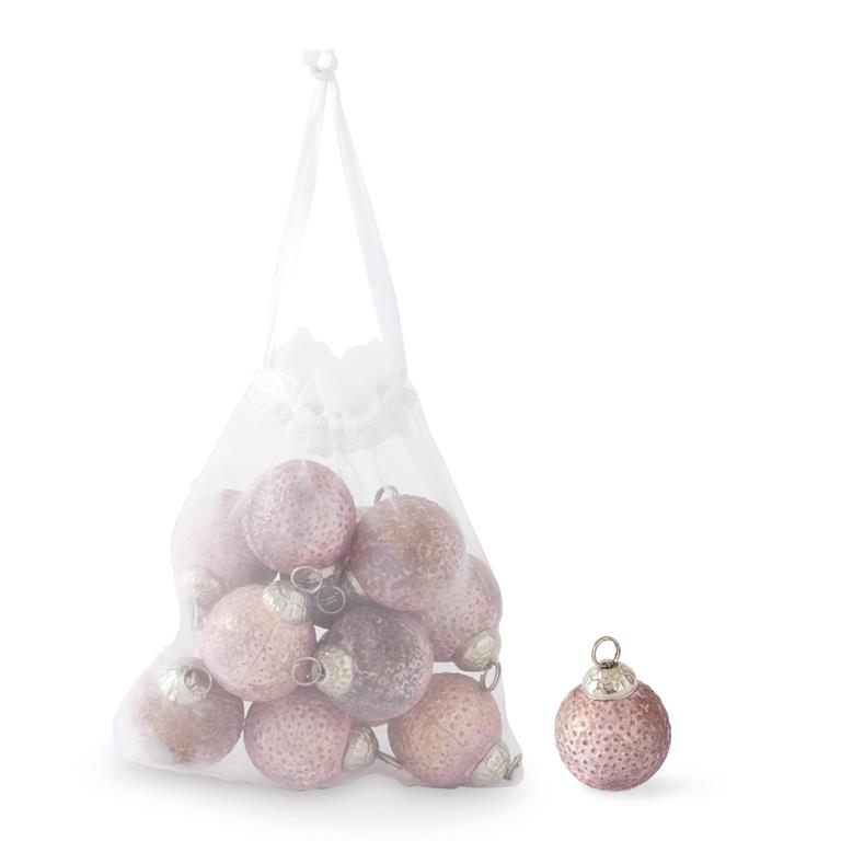 BAG OF 12 1 INCH MATTE PINK DOT EMBOSSED GLASS ORNAMENTS