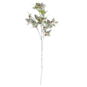 36 INCH GLITTERED & FLOCKED FITTONIA STEM W/RED BERRIES