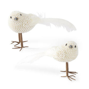 White Beaded Bird with Feather Tails