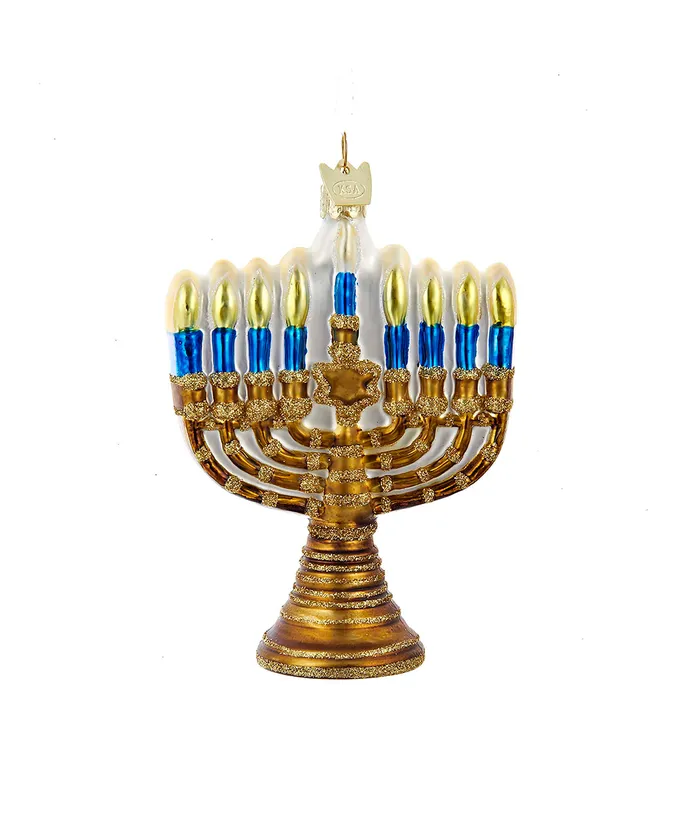 Noble Gems™ Gold Menorah Glass Ornament