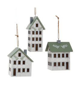 Ivory & Sage Wooden House Ornament