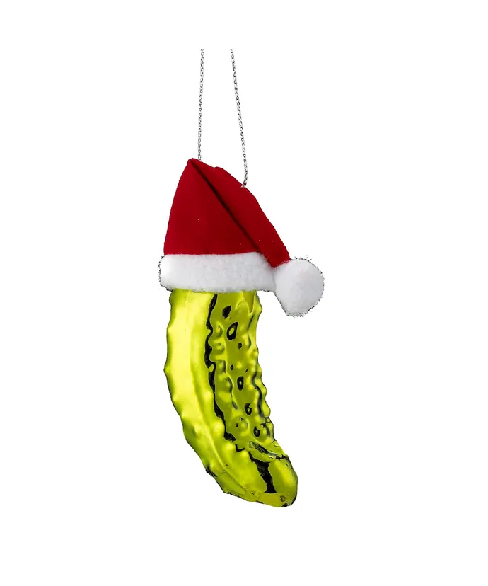 Noble Gems™ Pickle In Santa Hat Glass Ornament
