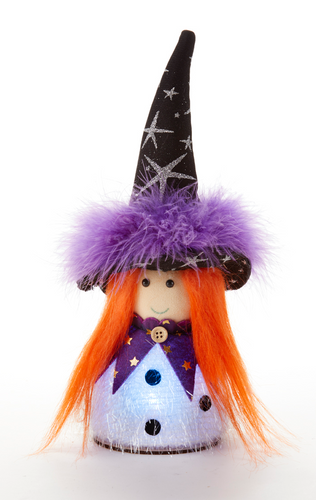 Adorable LED Light-Up Witch with Purple Boa Hat