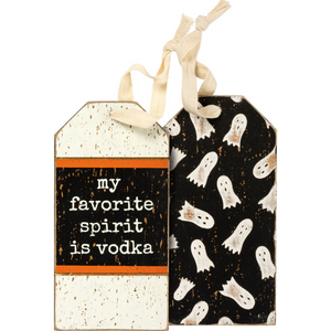 Halloween Wine Bottle Tag: “My favorite spirit is vodka.”