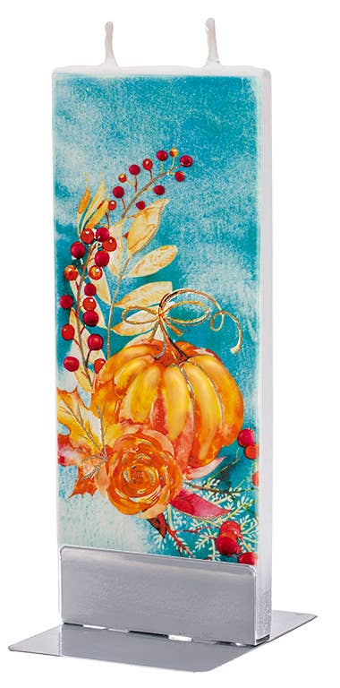 “Fall Pumpkin in Turquoise Sky” Flat Handmade Candle