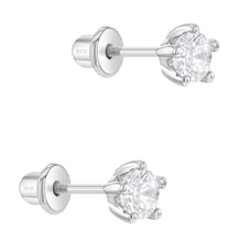 925 Sterling Silver Classic Prong-Set CZ Earrings for Toddlers & Young Girls in Pink or White—4 mm