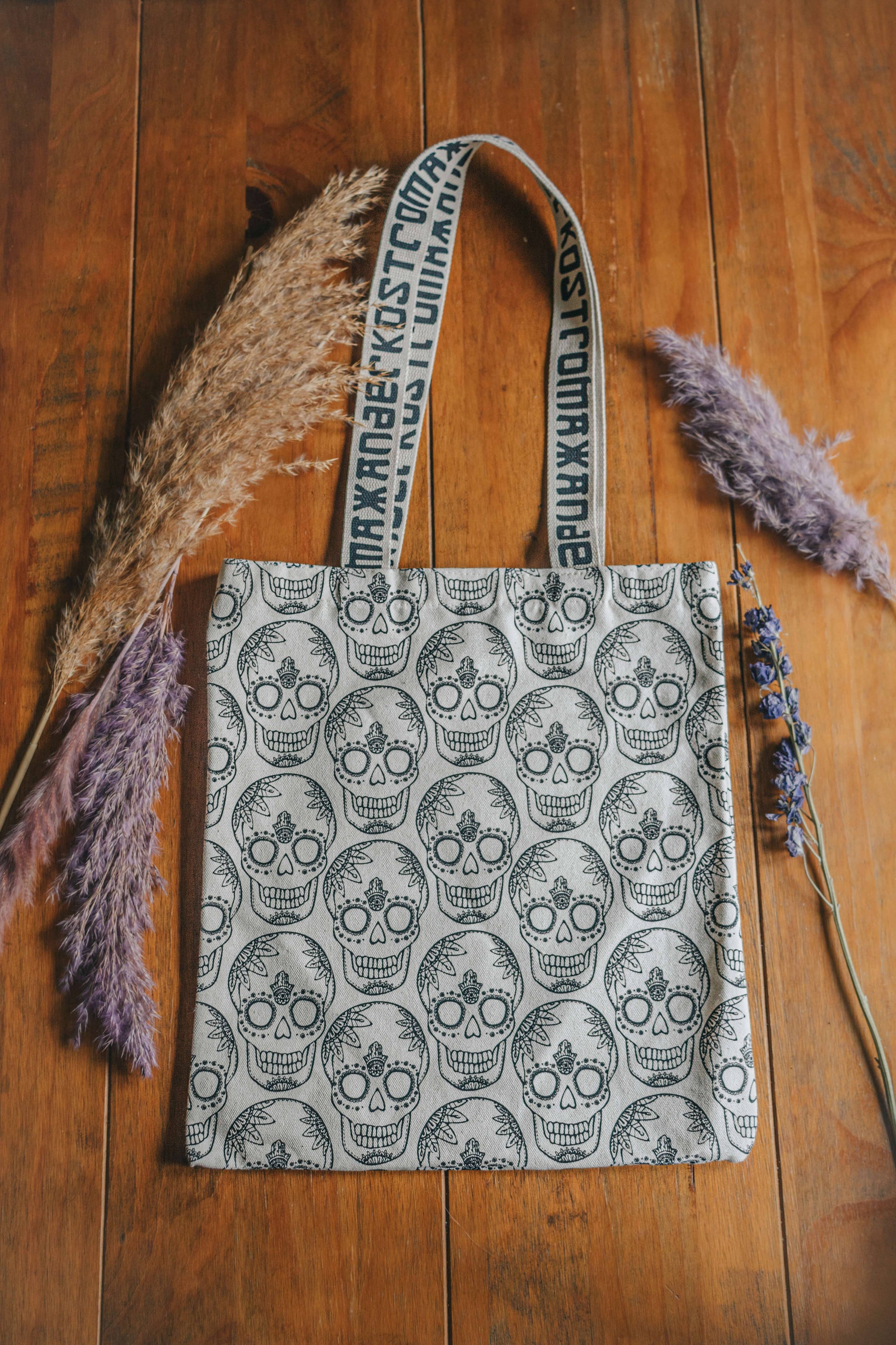 Skull Printed Cotton Shopper Tote Bag by Xander Kostroma