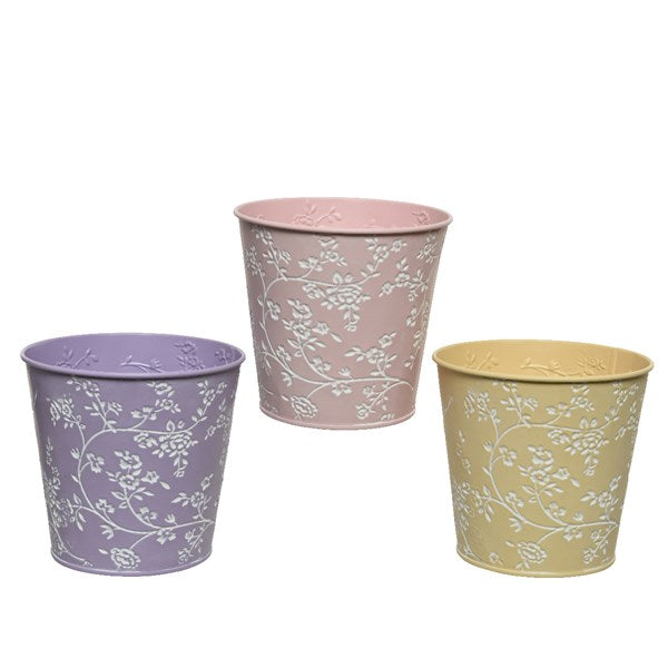Pastel Planter with White Floral Design