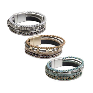 Assorted Four Strap Bead and Cord Magnetic Bracelets (3 Colors)