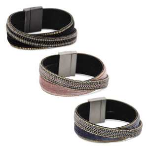 Assorted Velvet and Beads Magnetic Bracelets (3 Colors)