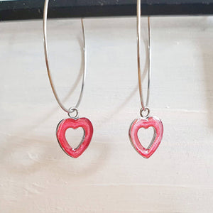 Hollow heart drop earrings red pearl