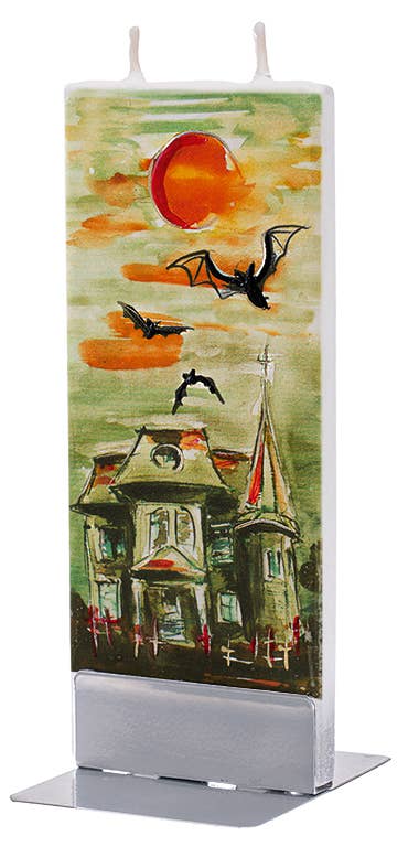 “Haunted House With Bats & Moon” Flat Handmade Candle