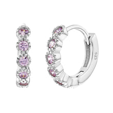 925 Sterling Silver Sparkly Pink CZ Huggie Small Hoop Earrings For Toddlers, Little Girls & Young Teens 11mm